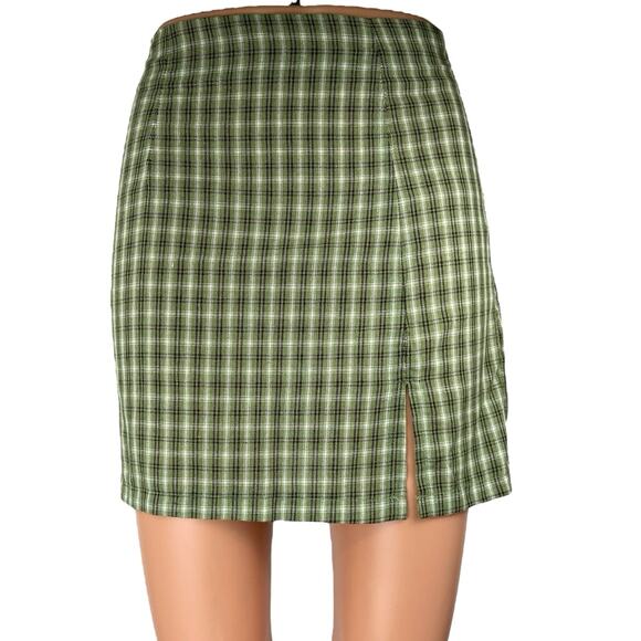 Princess Polly Green Plaid Checkered Slit Zipper Mini Straight Pencil Skirt Sz 2 - Picture 1 of 5